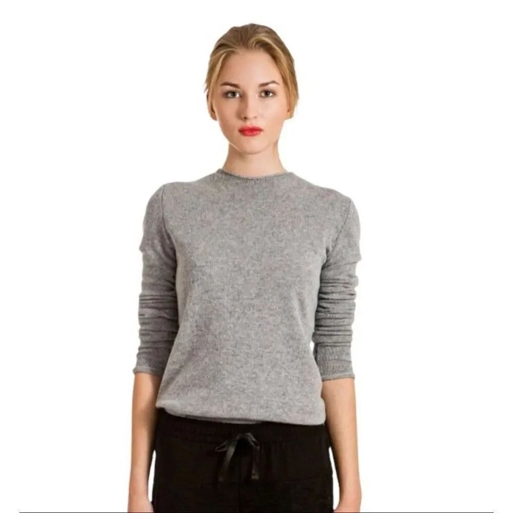 Magaschoni Crew Neck Sweater Pullover Stretch Knit Gray Women Small